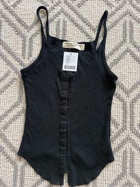 Project Social T Black Ribbed Button-Front Tank Top
